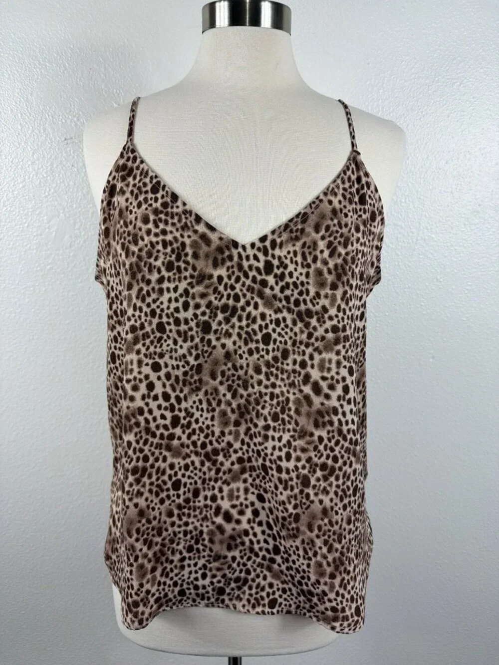 A New Day Leopard Print Satin Cami Tank Top Adjustable Straps Animal XL